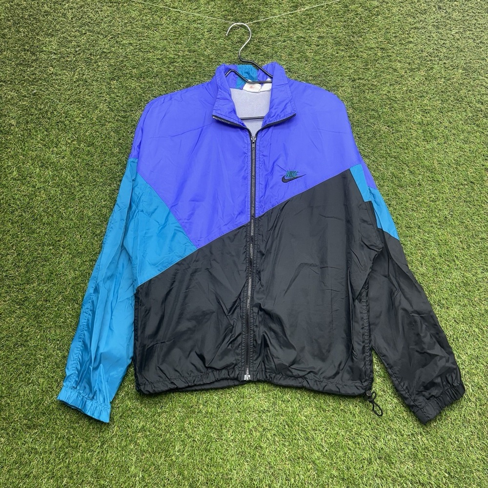 Vintage 80s Nike Windbreaker Jacket Mens Small Purple Colorblock Nylon Full Zip